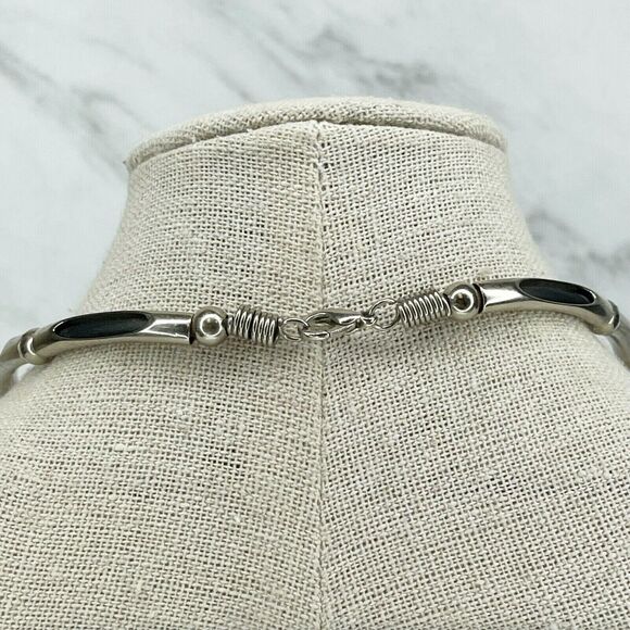 Silver Tone Curve Beaded Cord Necklace - Picture 2 of 5